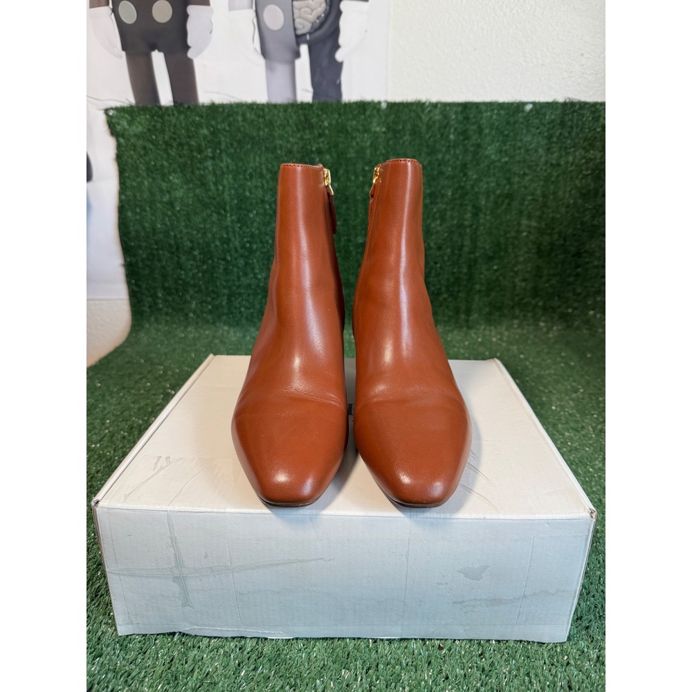 Lauren Ralph Lauren Demi Tan Leather Ankle Boots Block Heel 8B 802974503001